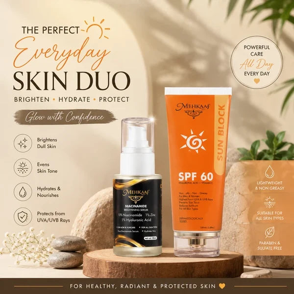 Glow & Protect Skincare Duo – Niacinamide Brightening Serum + SPF 60 Sunblock