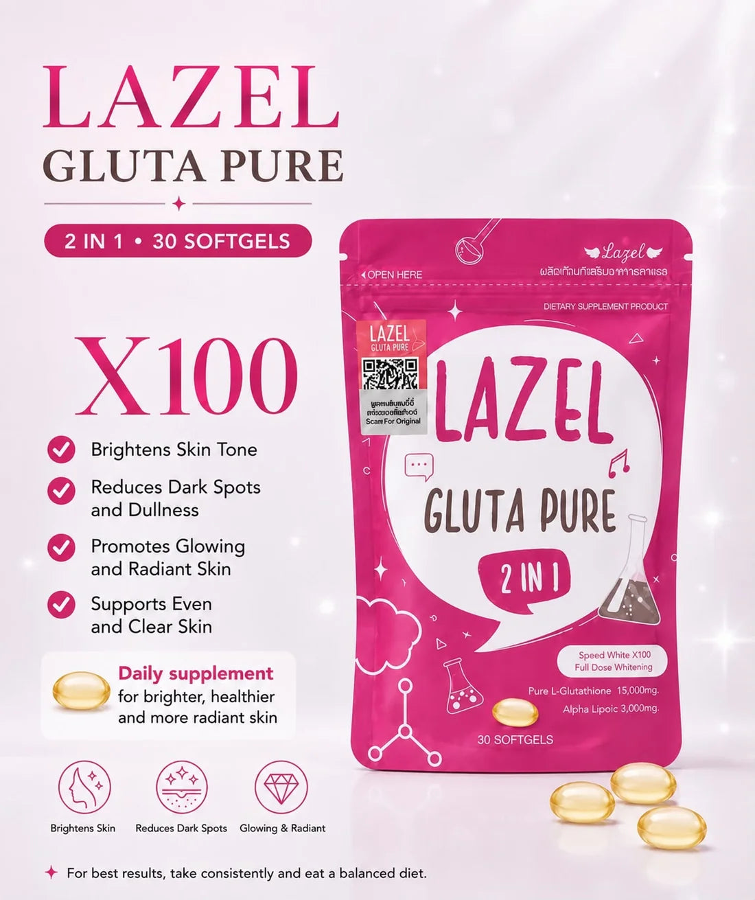 Lazel Gluta 2 in 1 (30 Pcs)
